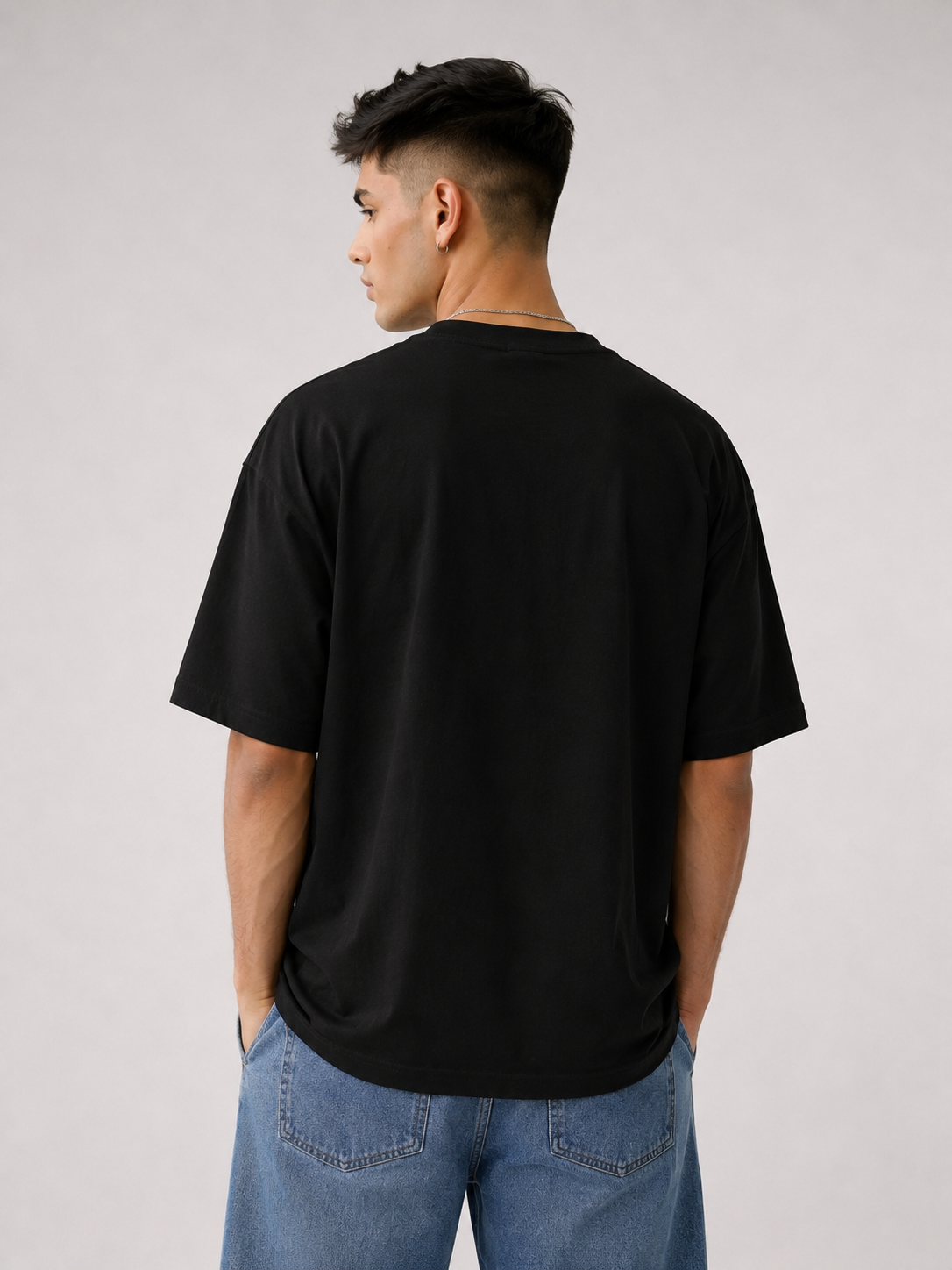 AesthoLook Plain - Drip Oversized Black Tee