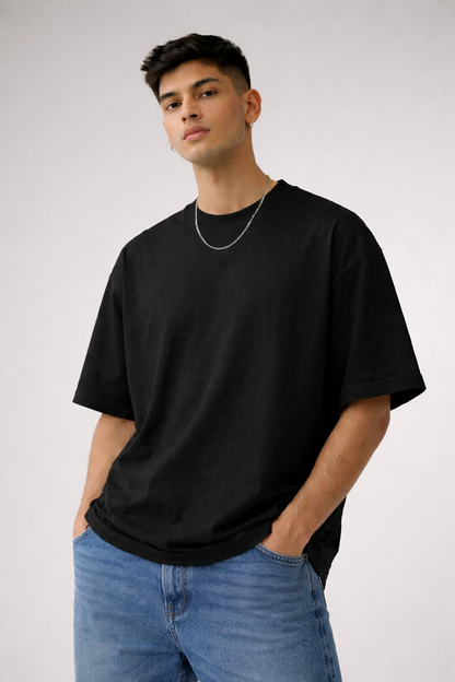 AesthoLook Plain - Drip Oversized Black Tee