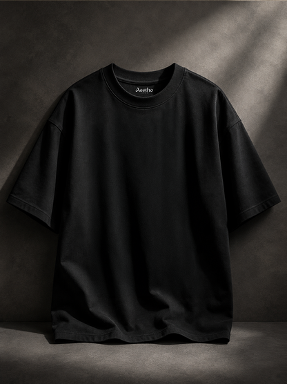 AesthoLook Plain - Drip Relaxed Fit Black Tee