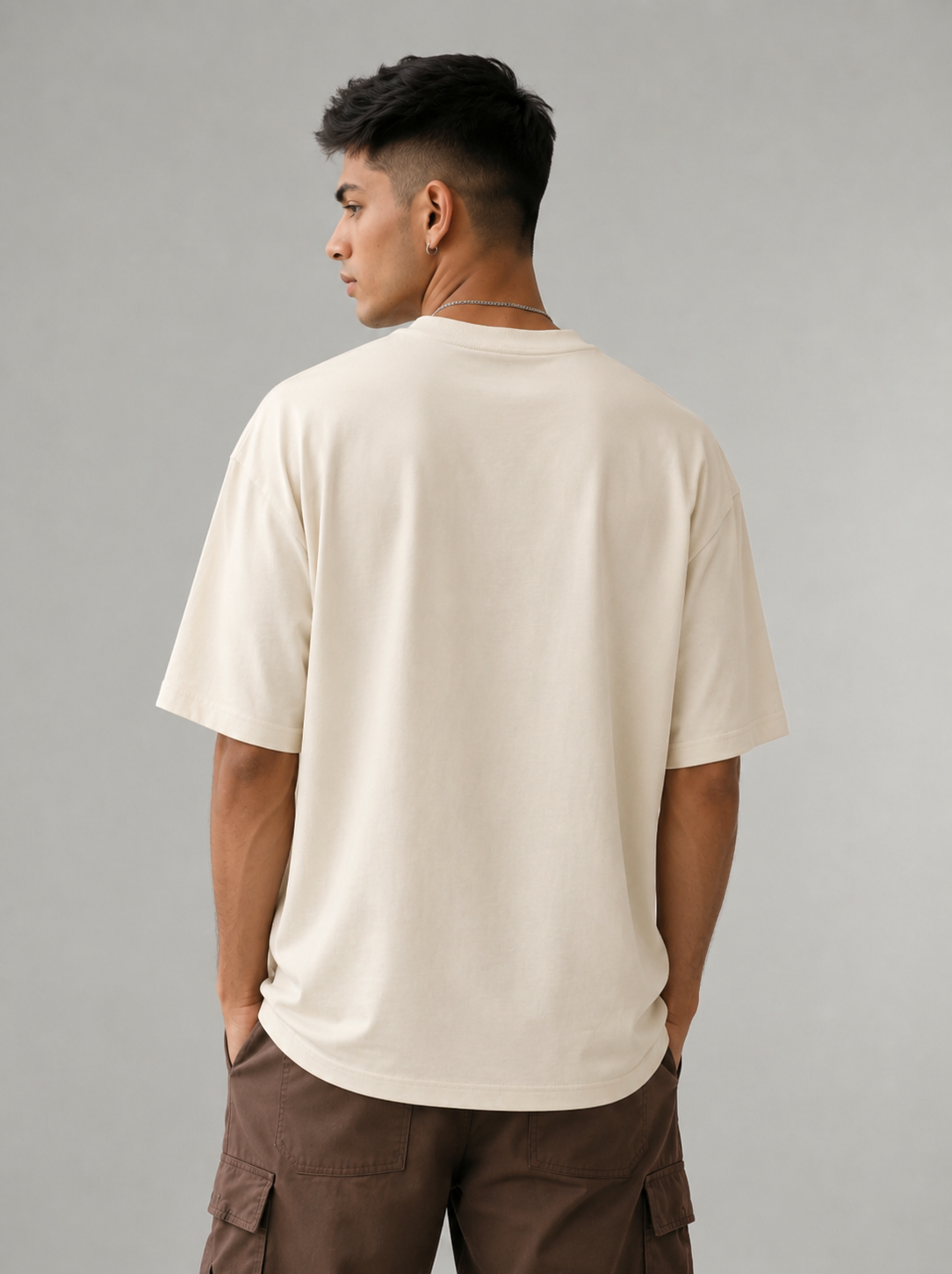 AesthoLook Plain - Drip Oversized Cream Tee