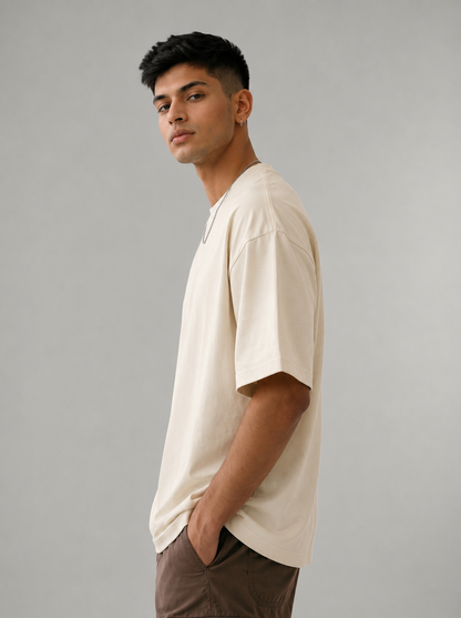 AesthoLook Plain - Drip Oversized Cream Tee