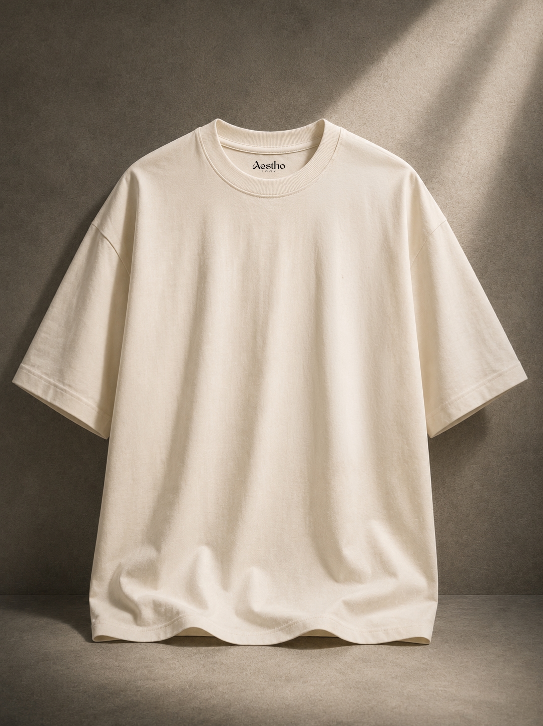 AesthoLook Plain - Drip Relaxed Fit Cream Tee