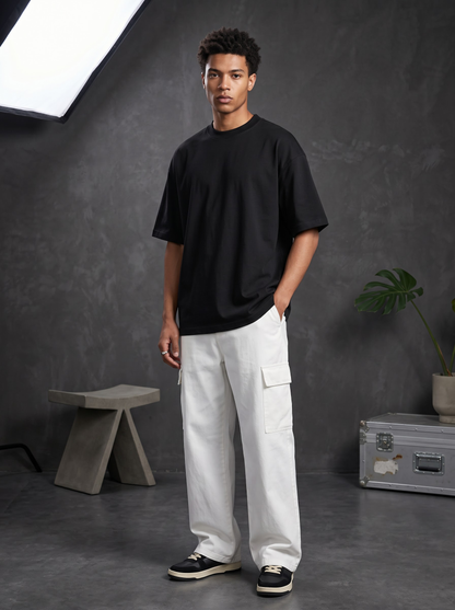 AesthoLook Plain - Drip Relaxed Fit Black Tee