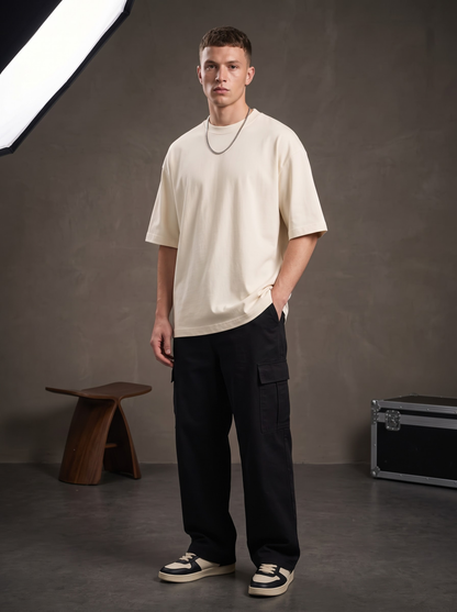 AesthoLook Plain - Drip Relaxed Fit Cream Tee