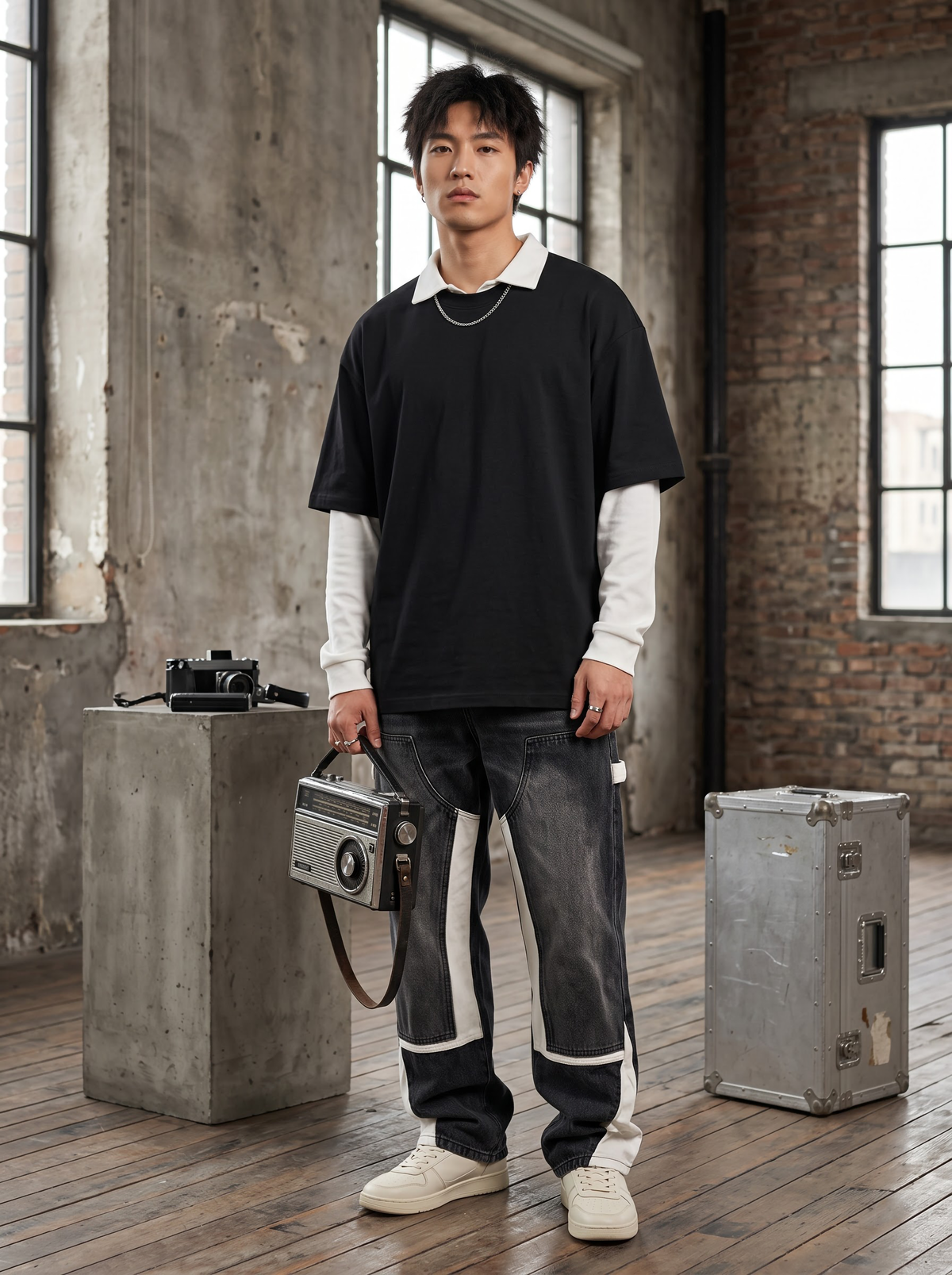 AesthoLook Plain - Drip Relaxed Fit Black Tee