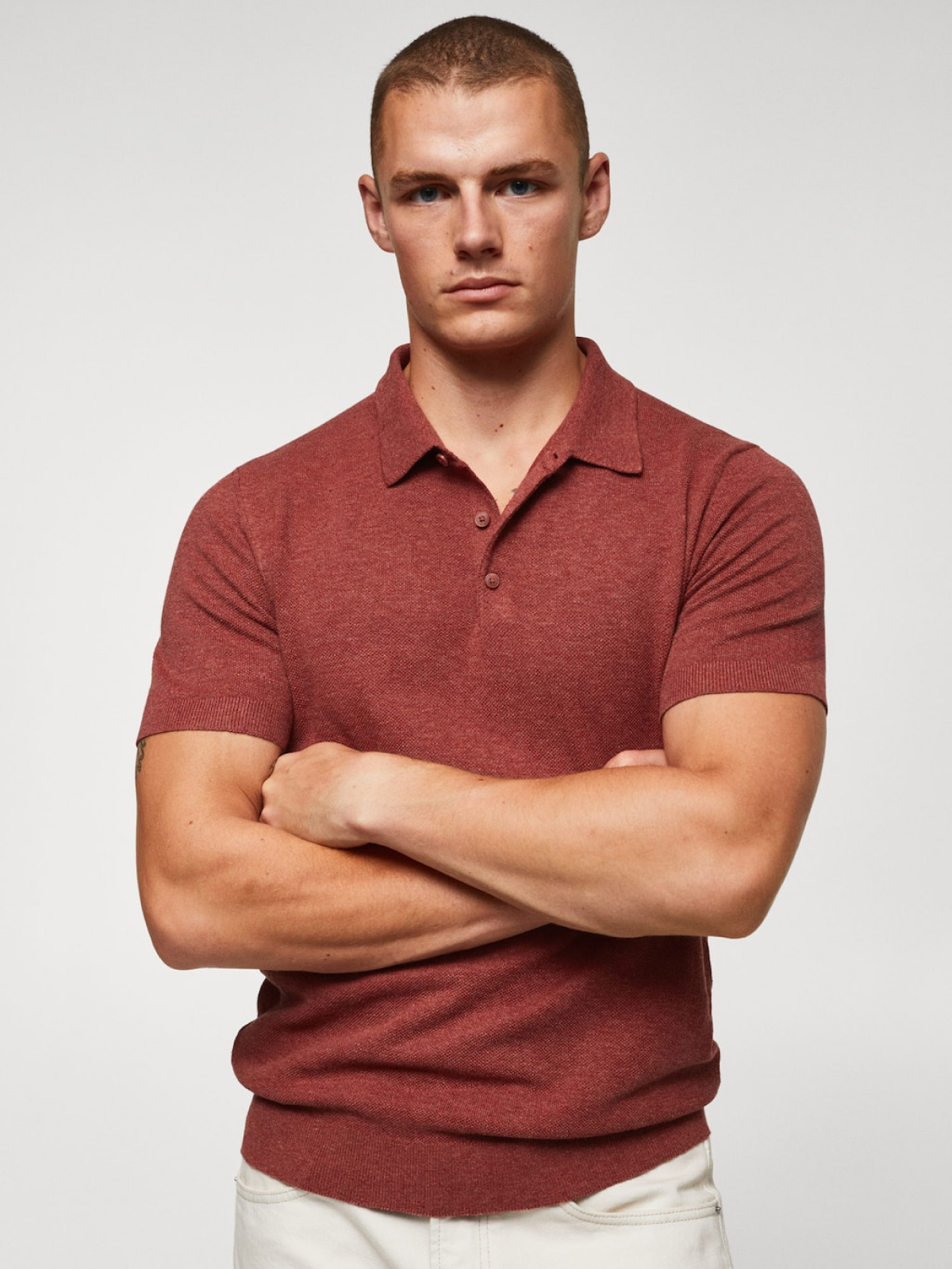 Structured knit cotton polo