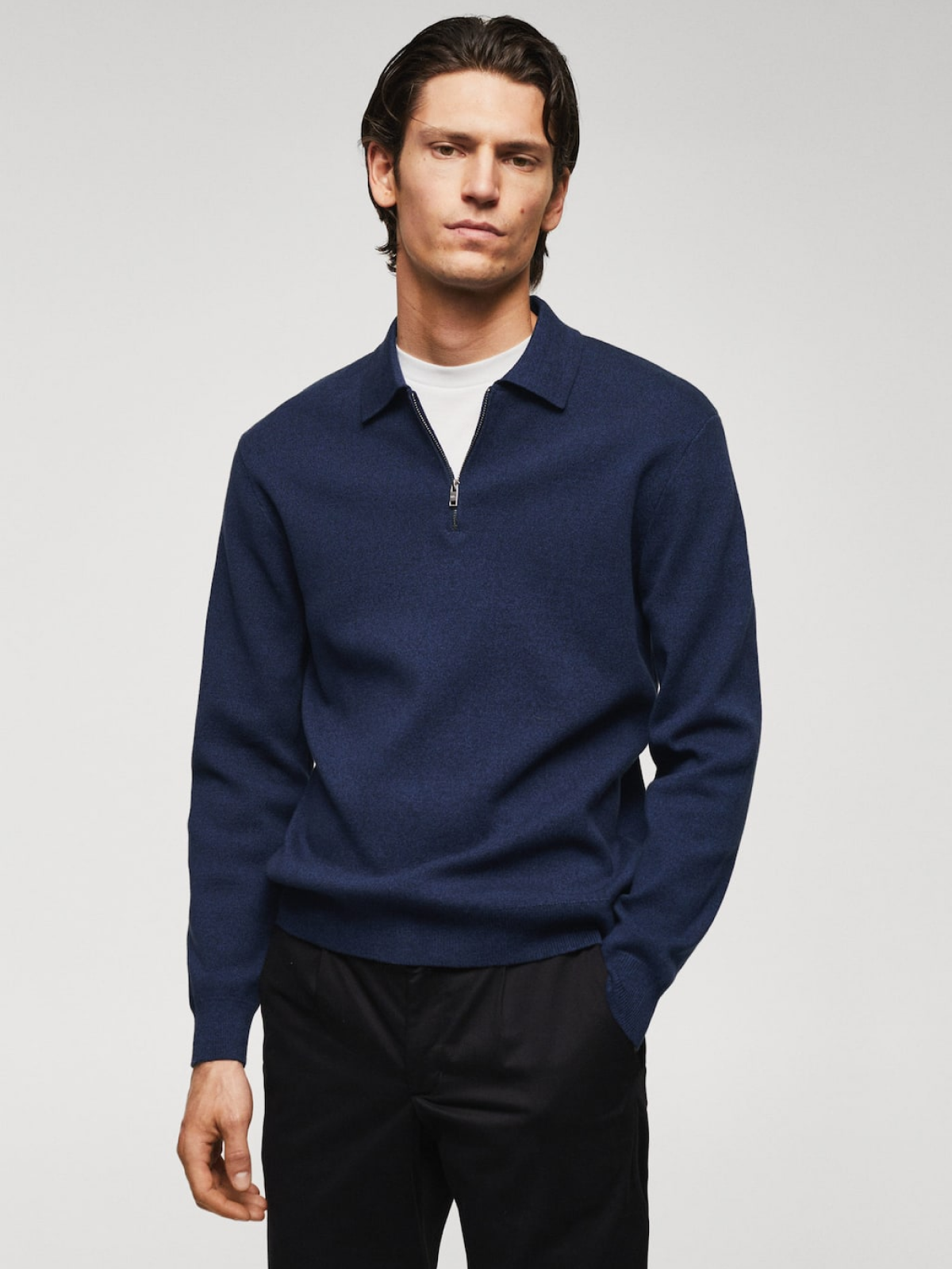 Cotton-knit polo shirt with zipper