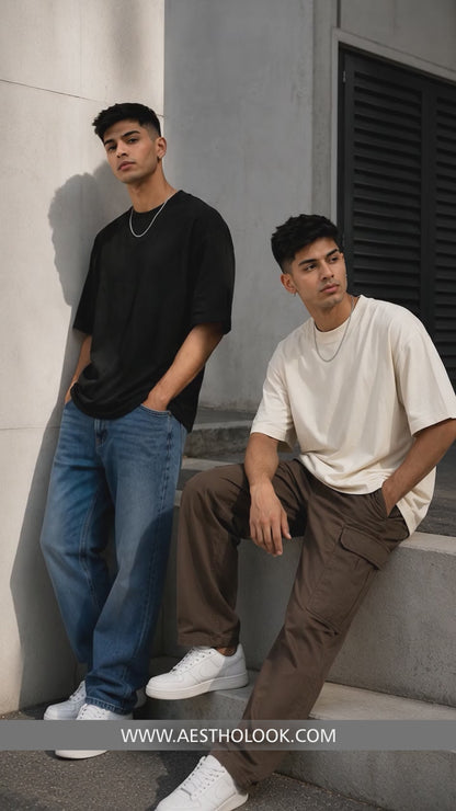 AesthoLook Plain - Drip Oversized Black Tee